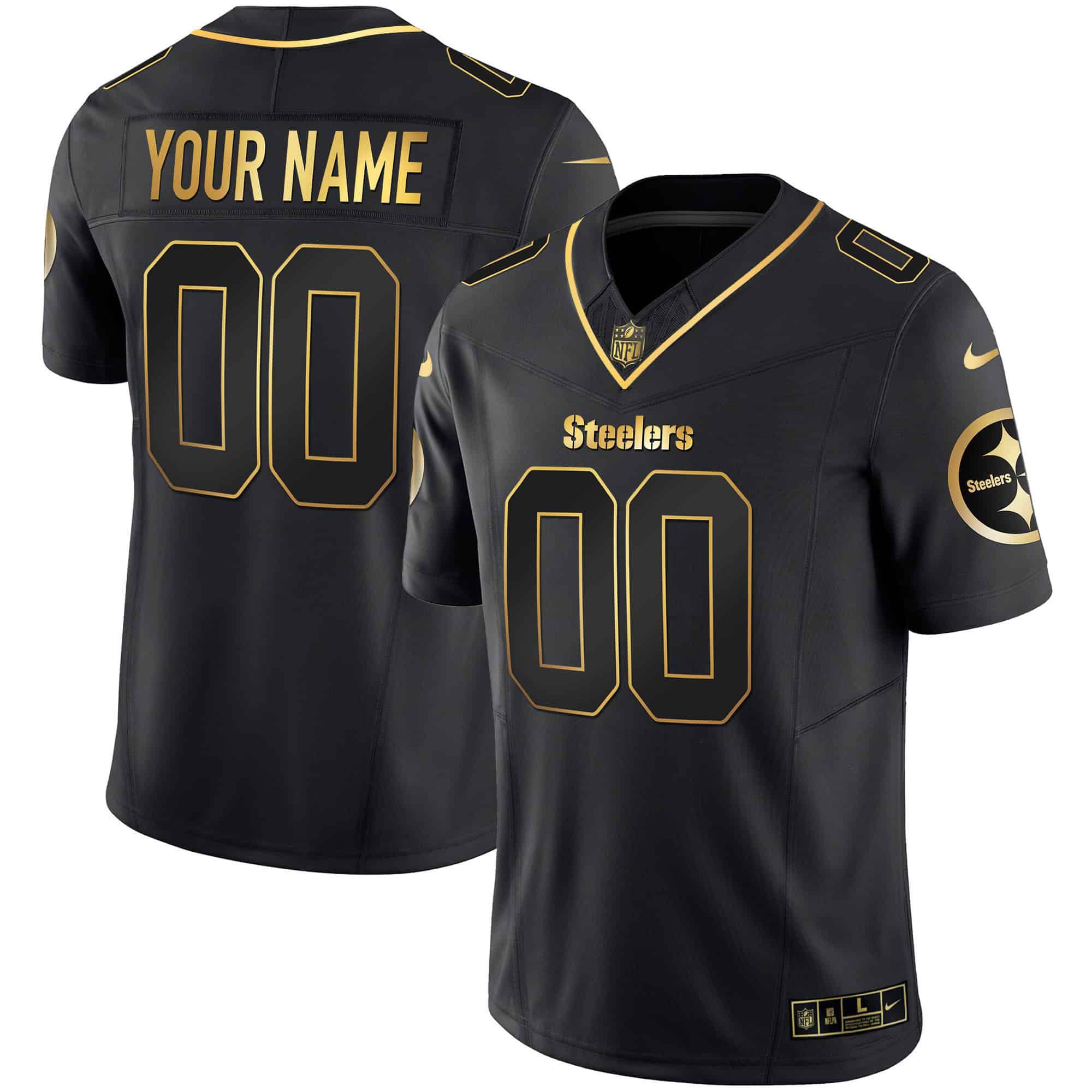 Men Pittsburgh Steelers Black Gold 2024 Nike Vapor Limited Custom NFL Jersey style 2